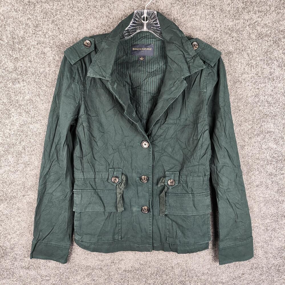 Banana Republic Jacket Womens Small Green Cotton Twill Military Utility Pockets